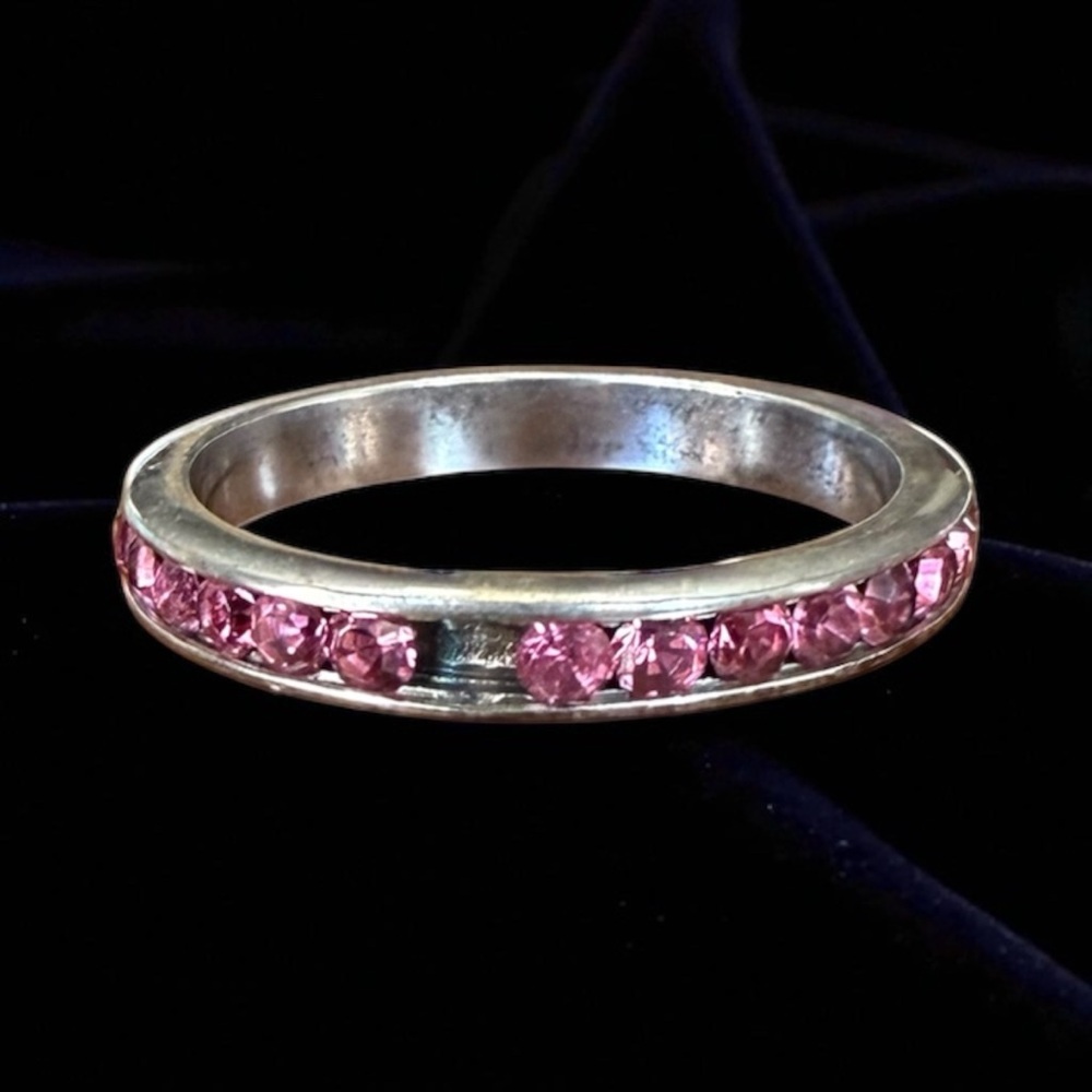Vintage 925 Sterling Silver Pink CZ Eternity Band Ring Size 6 - Picture 4 of 4